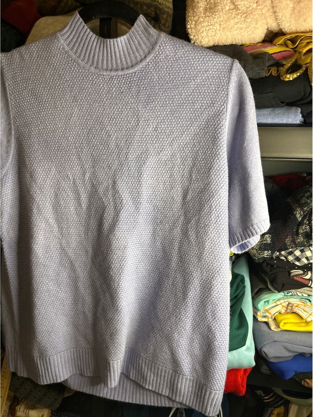 Koret Light Blue Short Sleeve Knit Sweater with Zip Back